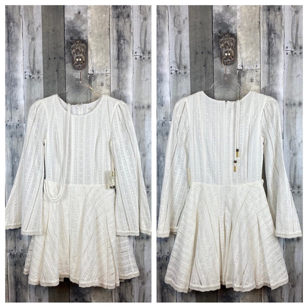 Tulrosea Nicole Embroidered Tie Waist Dress in White Size XXS New! - Picture 13 of 14